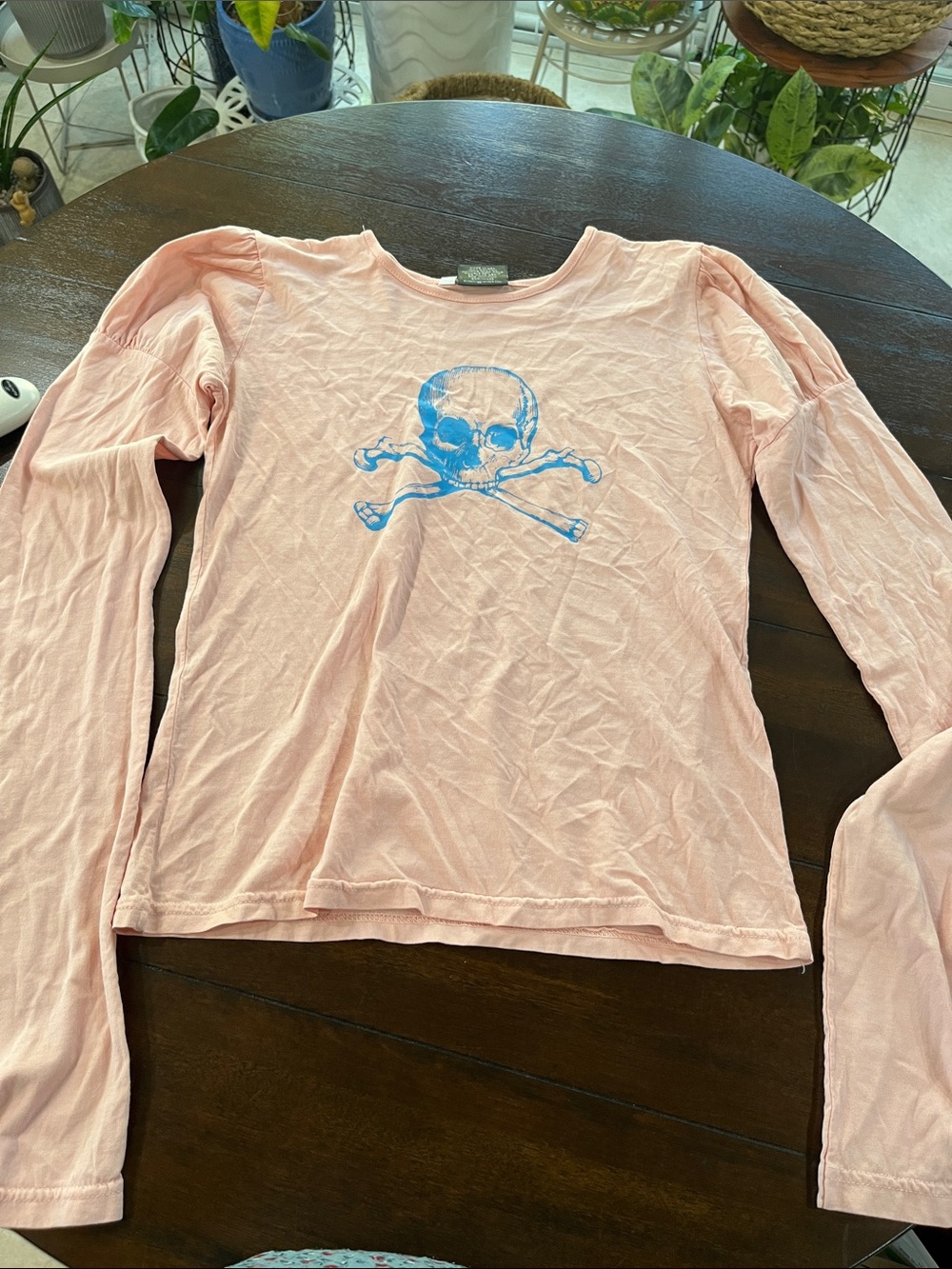 Smashing Grandpa Long-Sleeve Tee with Blue Skull Graphic size 3 (L)
